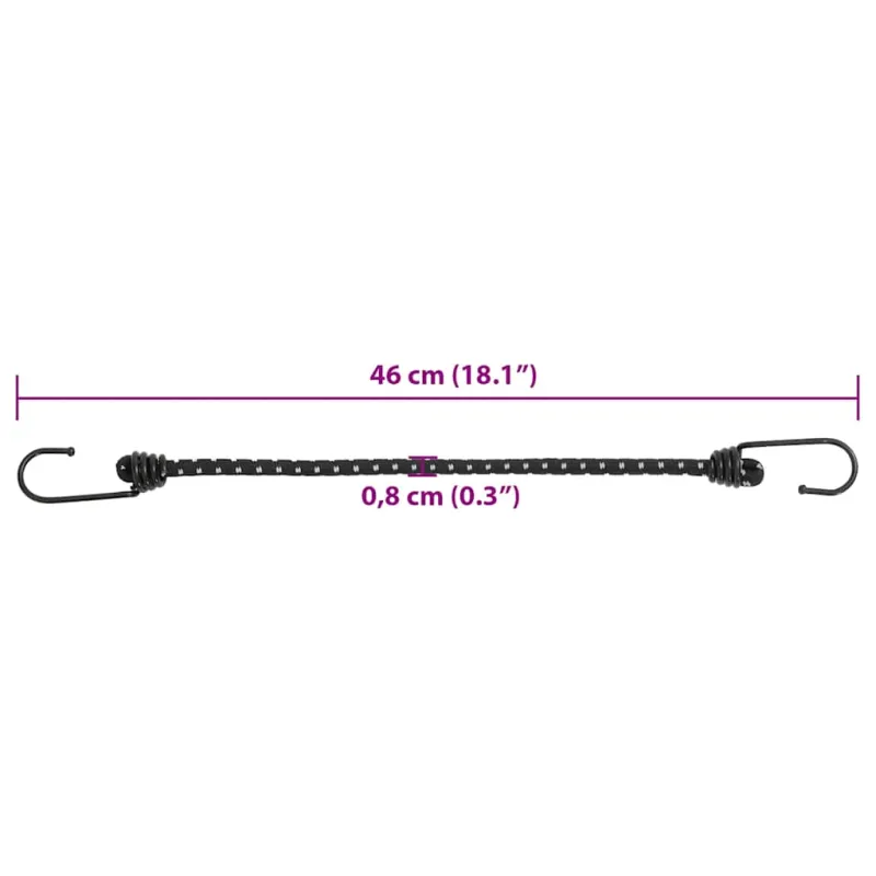 Bungee virvelės su juostelėmis ir kabliukais, 25vnt., 46cm
