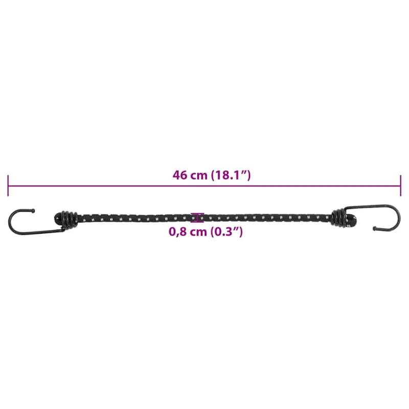 Bungee virvelės su juostelėmis ir kabliukais, 50vnt., 46cm