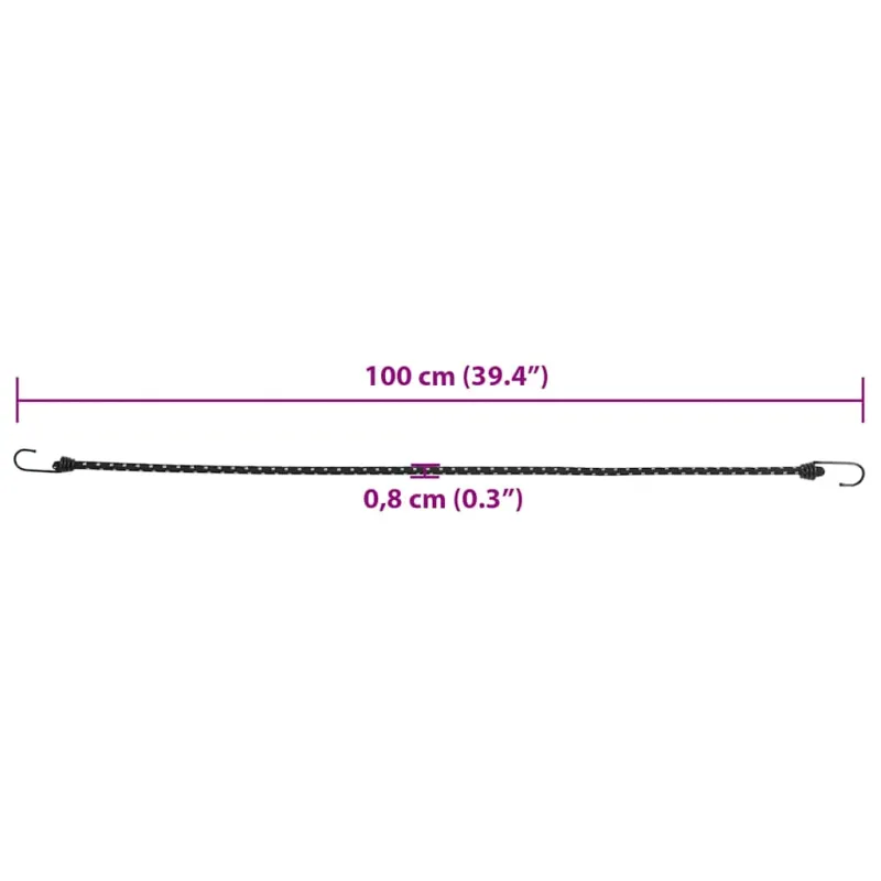 Bungee virvelės su juostelėmis ir kabliukais, 25vnt., 100cm