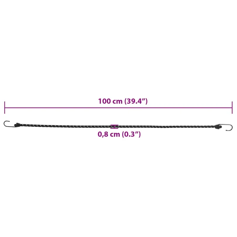 Bungee virvelės su juostelėmis ir kabliukais, 50vnt., 100cm