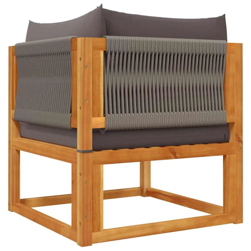 Sodo kampinė sofa su pagalvėlėmis, akacijos mediena ir virvė