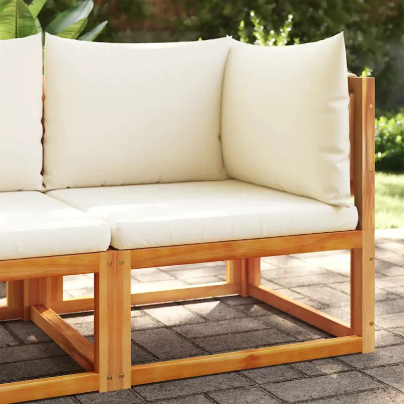 Sodo kampinė sofa su pagalvėlėmis, akacijos mediena ir virvė
