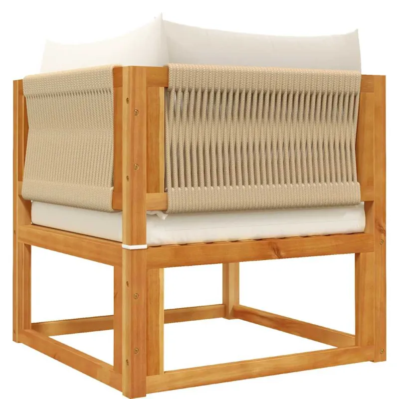 Sodo kampinė sofa su pagalvėlėmis, akacijos mediena ir virvė
