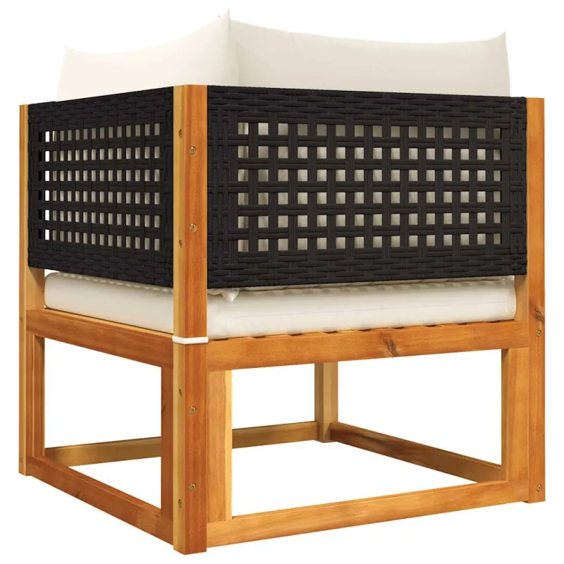Sodo kampinė sofa su pagalvėlėmis, akacijos mediena ir rotangas