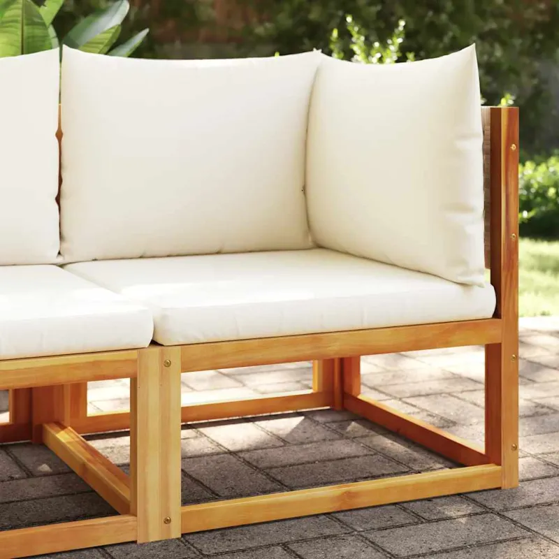 Sodo kampinė sofa su pagalvėlėmis, akacijos mediena ir rotangas