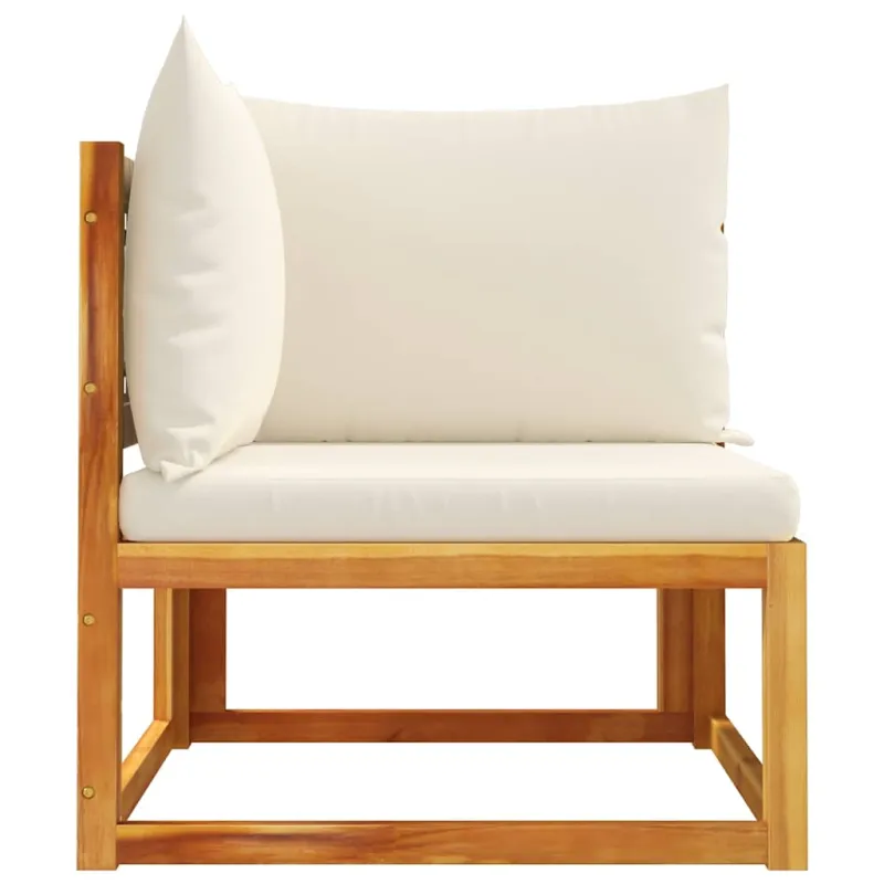 Sodo kampinė sofa su pagalvėlėmis, akacijos mediena ir rotangas