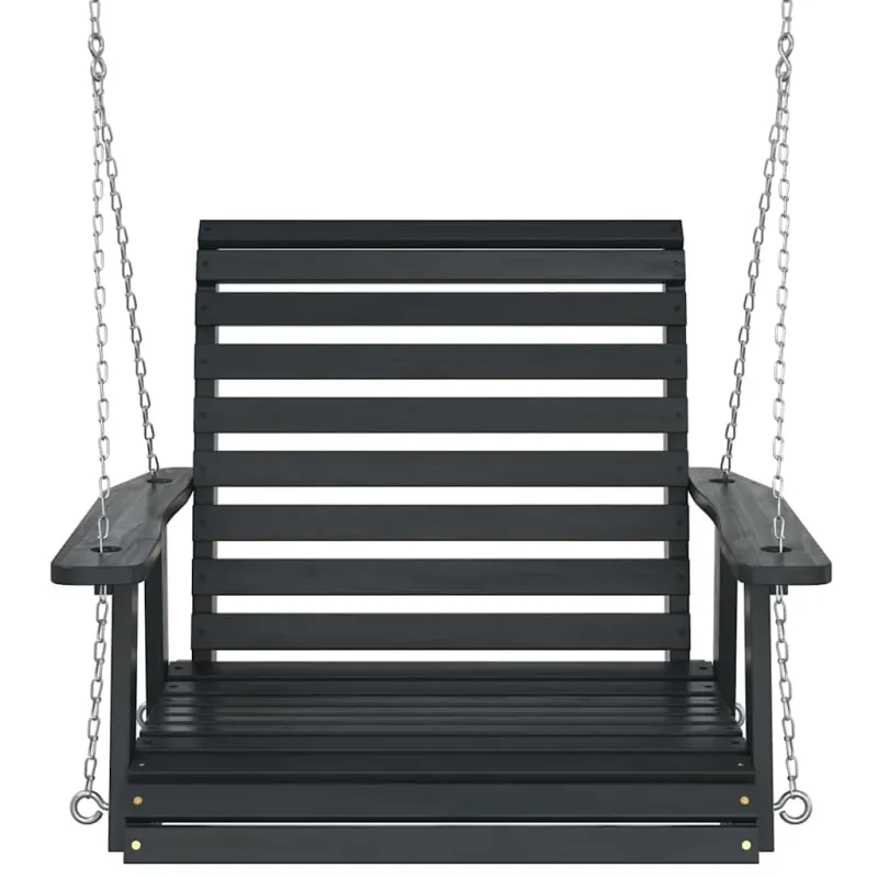 Sodo sūpynės-kėdė su metalinėmis grandinėmis, juoda, eglė