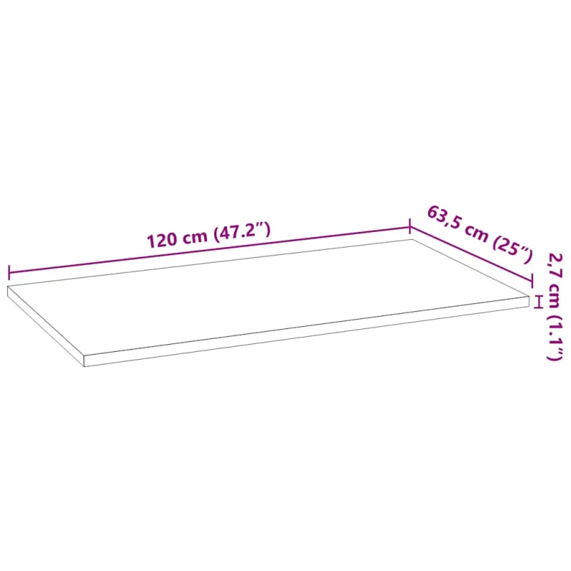 virtuvės stalviršis 120x63,5x2,7 cm ąžuolo masyvo stačiakampis