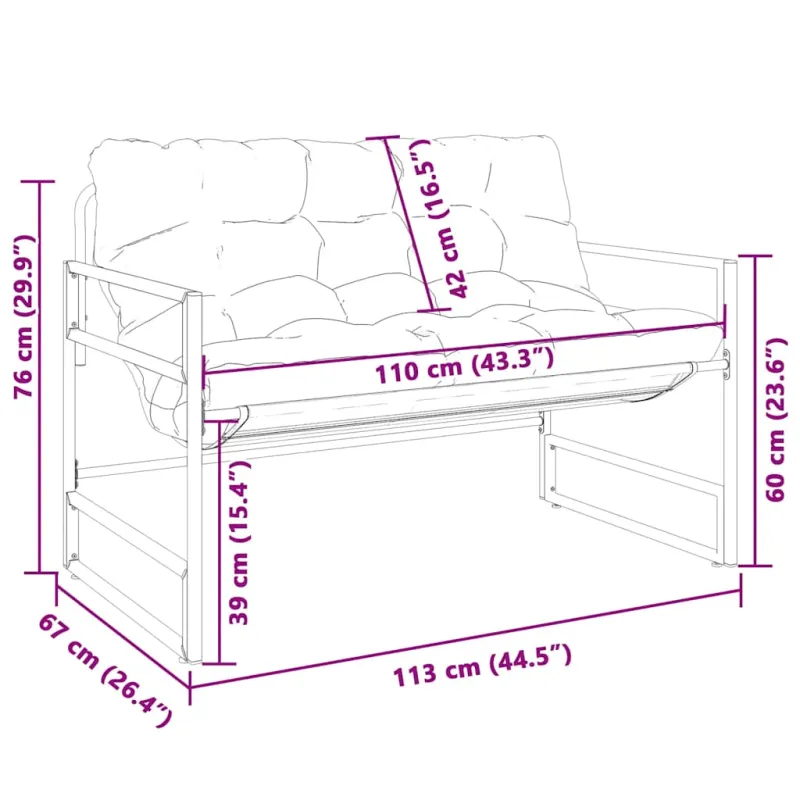Sodo suoliukas su pagalvėle, taupe spalvos, 113cm, plienas