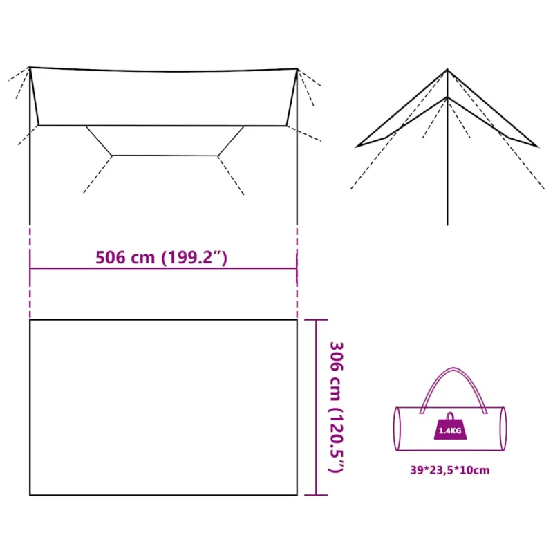 Stovyklavimo tentas, rudas, 506x306cm, atsparus vandeniui