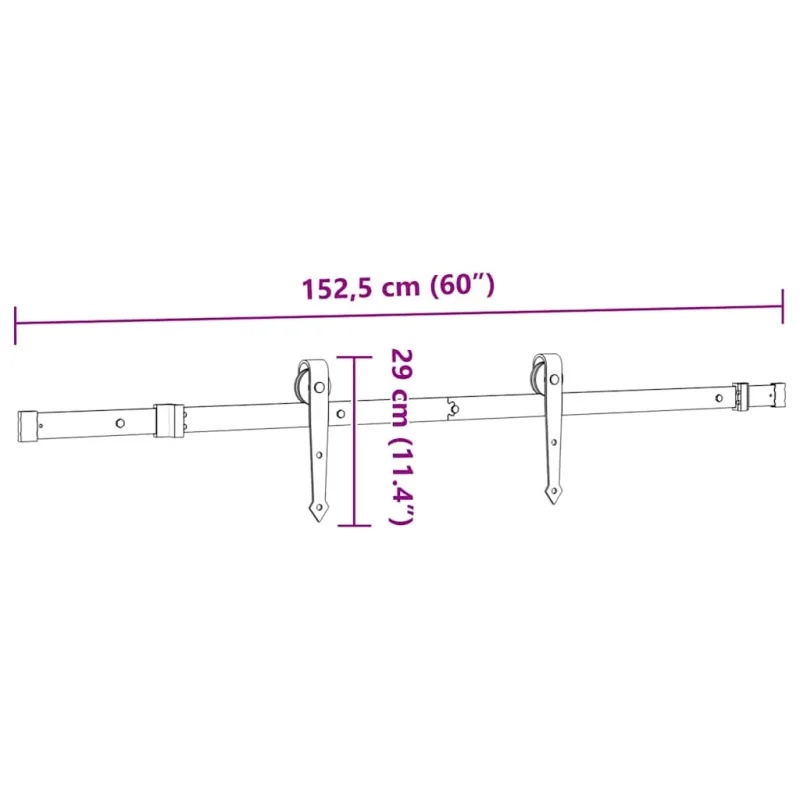 Stumdomų durų įrangos rinkinys, juodos sp., 152,5cm, plienas