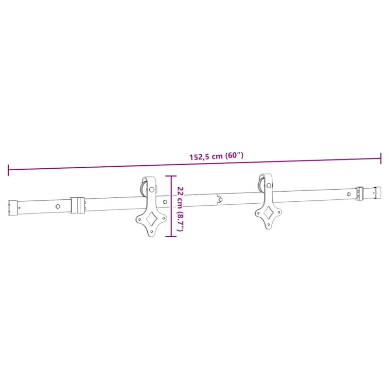 Stumdomų durų įrangos rinkinys, juodos sp., 152,5cm, plienas