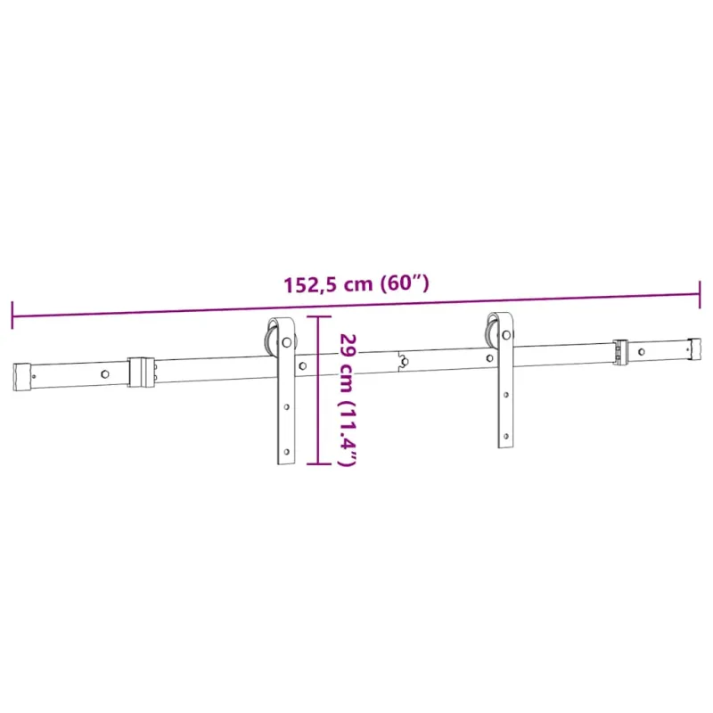 Stumdomų durų įrangos rinkinys, juodos sp., 152,5cm, plienas