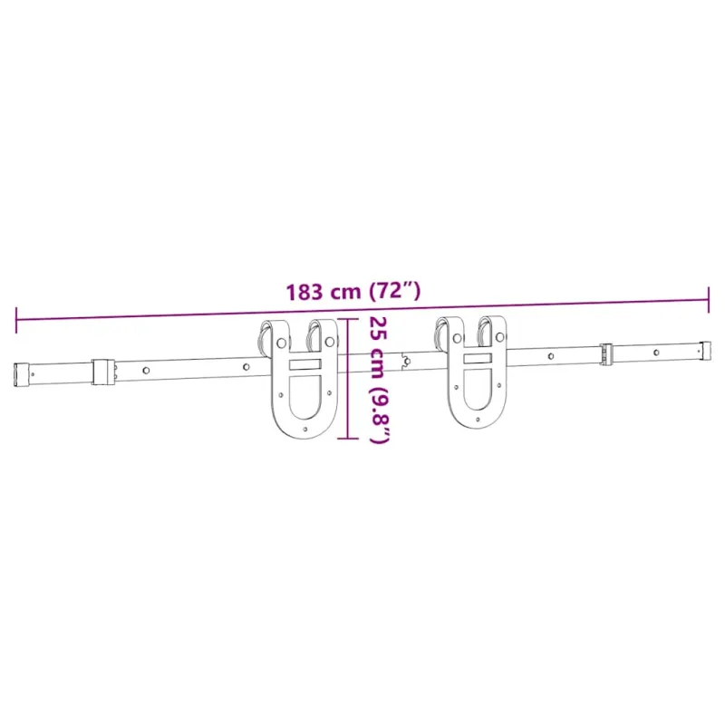 Stumdomų durų įrangos rinkinys, juodos spalvos, 183cm, plienas