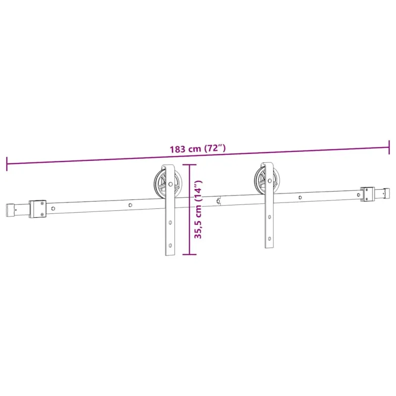 Stumdomų durų įrangos rinkinys, juodos spalvos, 183cm, plienas