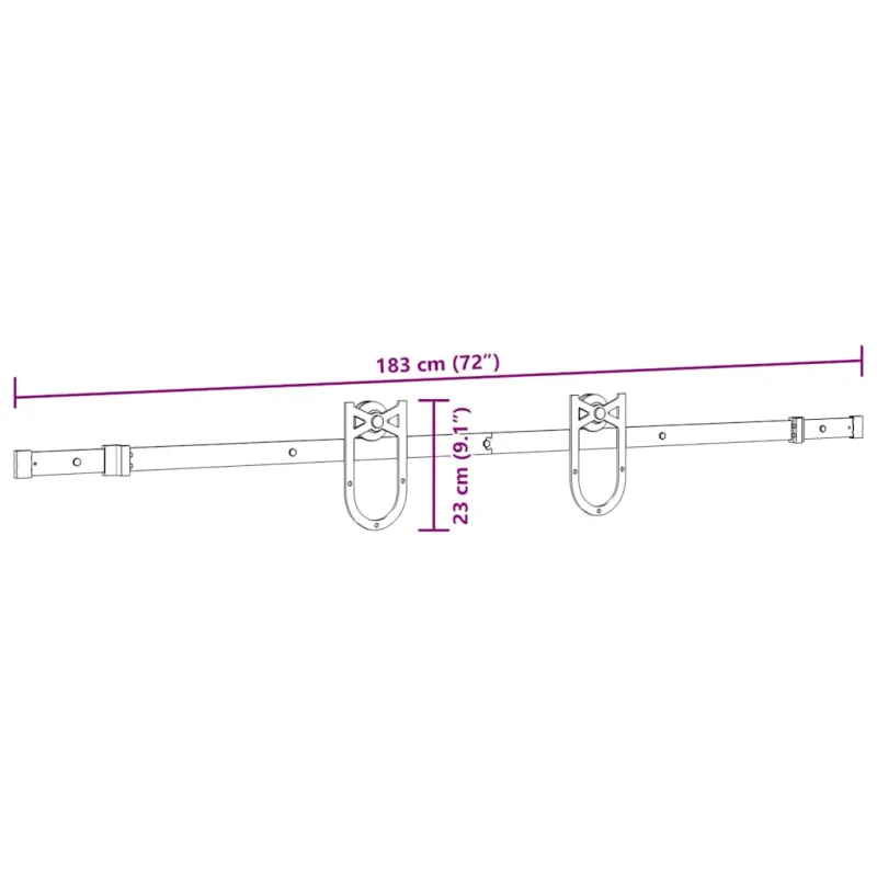 Stumdomų durų įrangos rinkinys, juodos spalvos, 183cm, plienas