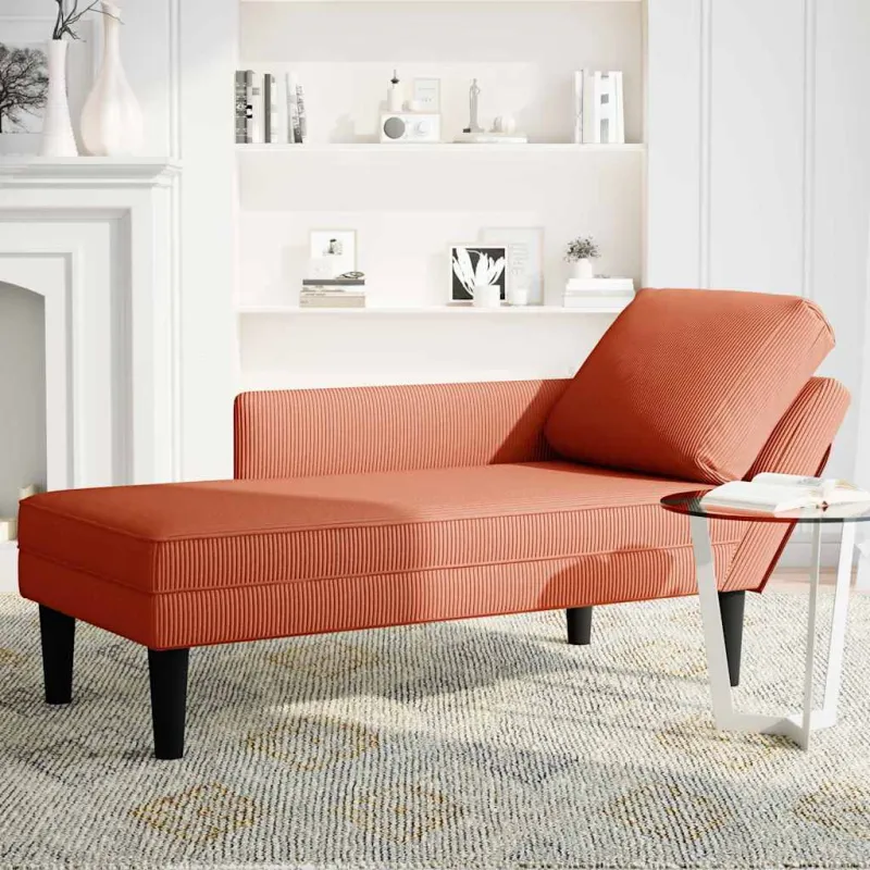 Poilsio sofa su pagalvės raudonai oranžiniu velveto audinys