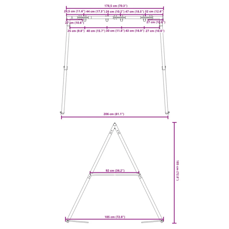 Lauko sūpynių rėmas plotis 206 x aukštis 185 cm