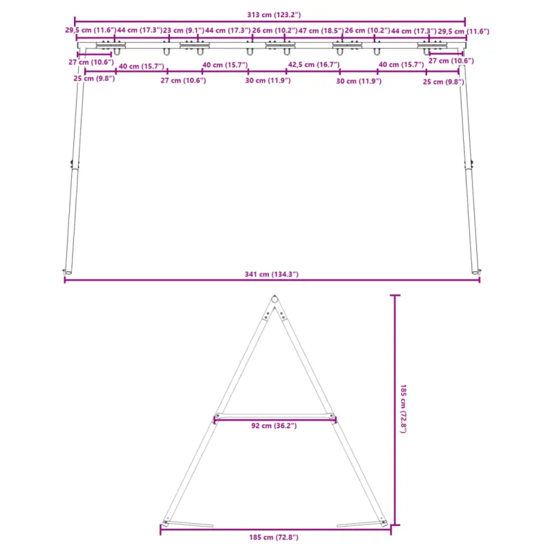 Lauko sūpynių rėmas plotis 341 x aukštis 185 cm