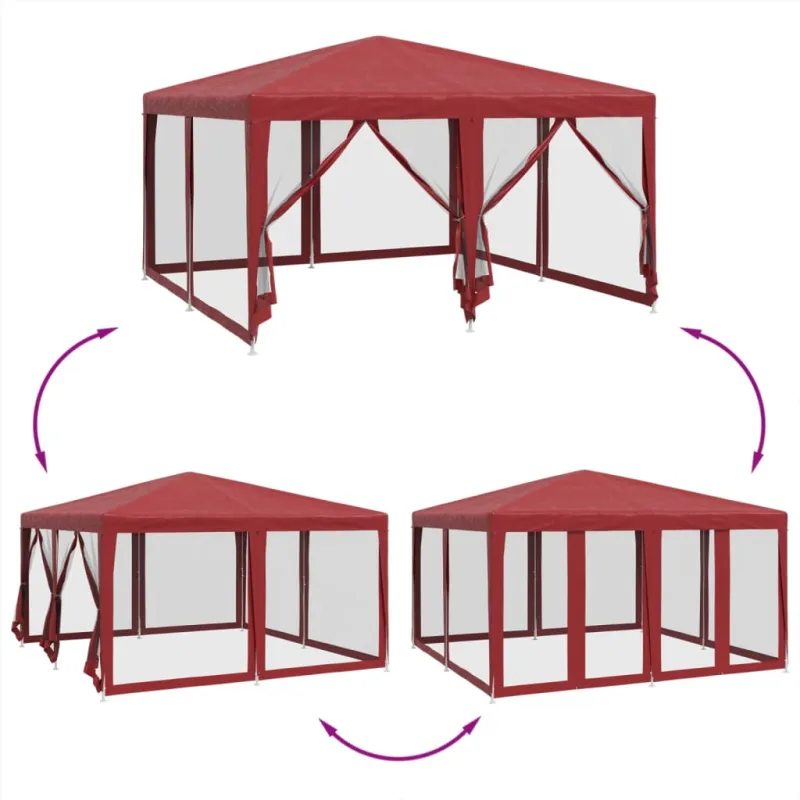 Proginė palapinė su 8 tinklinėmis sienomis, raudona, 4x4m, HDPE