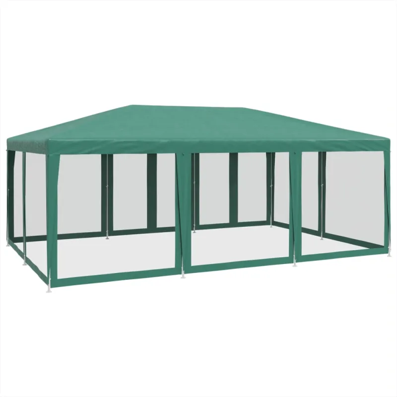 Proginė palapinė su 10 tinklinėmis sienomis, žalia, 6x4m, HDPE