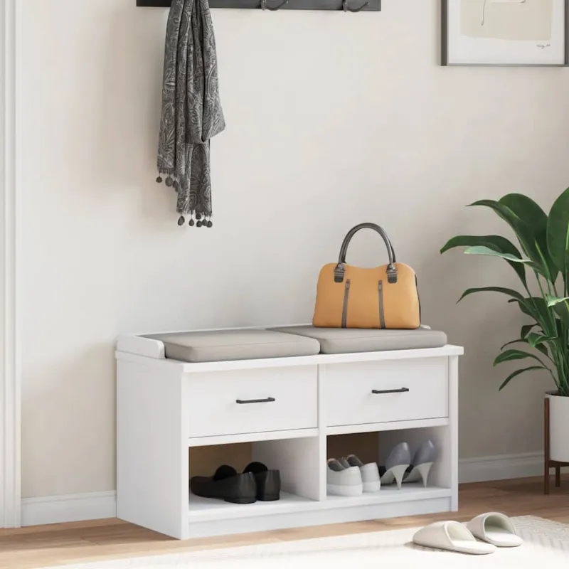 Prieškambario suoliukas SANDNES baltas 87x40x50 pušies masyvo