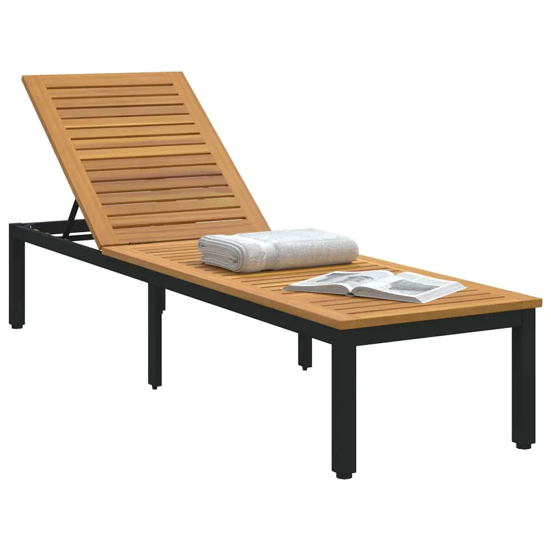 Saulės gultas Juoda 200 x 55 x 35 cm Kietos akacijos mediena