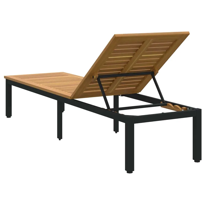 Saulės gultas Juoda 200 x 55 x 35 cm Kietos akacijos mediena