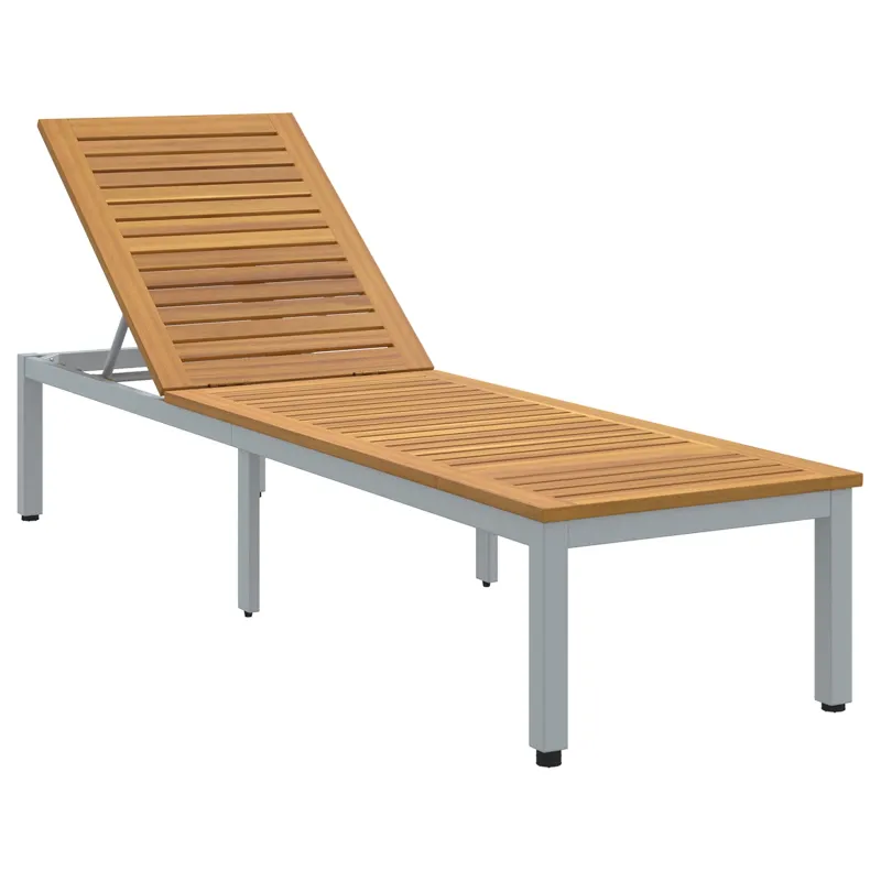 Saulės gultas Pilka 200 x 55 x 35 cm Kietos akacijos mediena