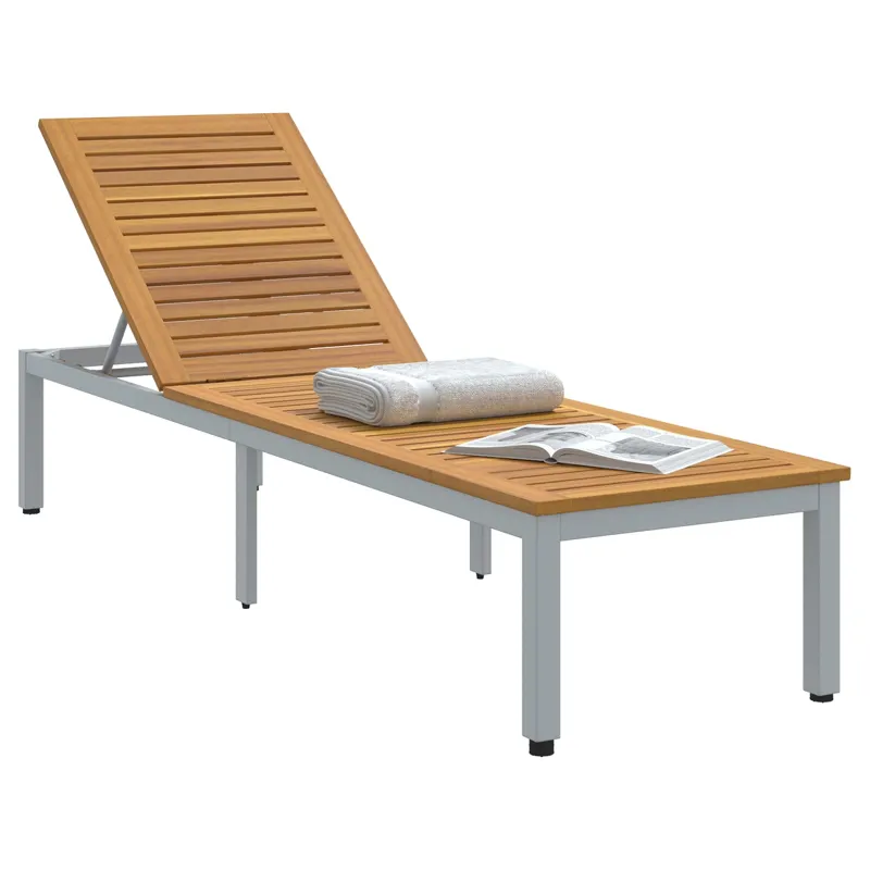 Saulės gultas Pilka 200 x 55 x 35 cm Kietos akacijos mediena