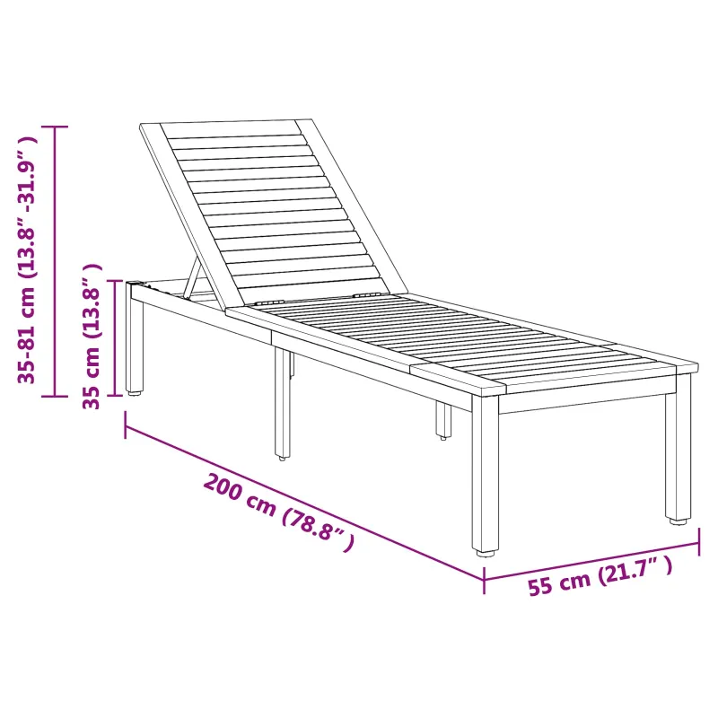 Saulės gultas Pilka 200 x 55 x 35 cm Kietos akacijos mediena