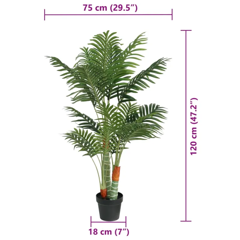 Dirbtinė palmė su trimis kamienais, žalios spalvos, 120cm, PP