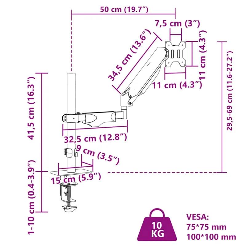 vieno monitoriaus svirtis skirta Max 27 colių ekranui 10 kg