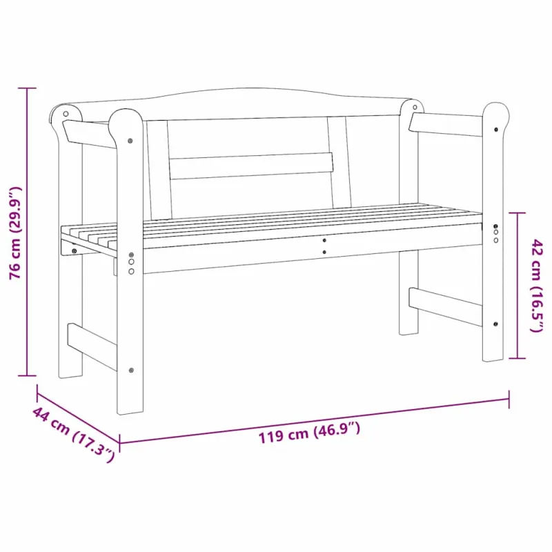 Lauko suolas Ruda 119 x 44 x 76 cm Kietos pušies mediena