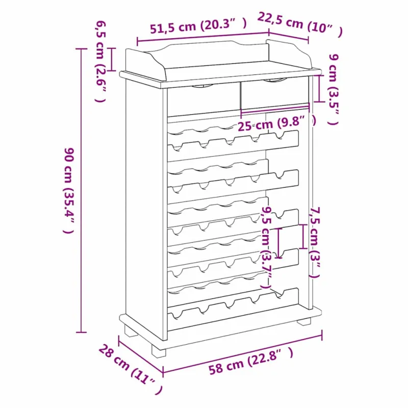Vyno stovas Ruda 58 x 28 x 90 cm Kietos pušies mediena