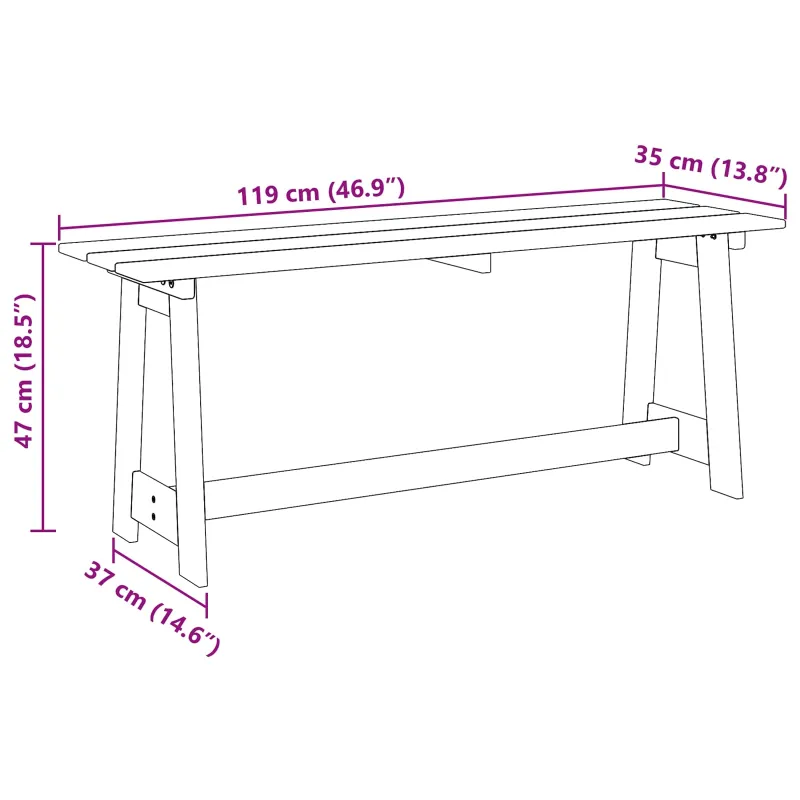 Lauko suolas Ruda 119 x 37 x 47 cm Kietos pušies mediena