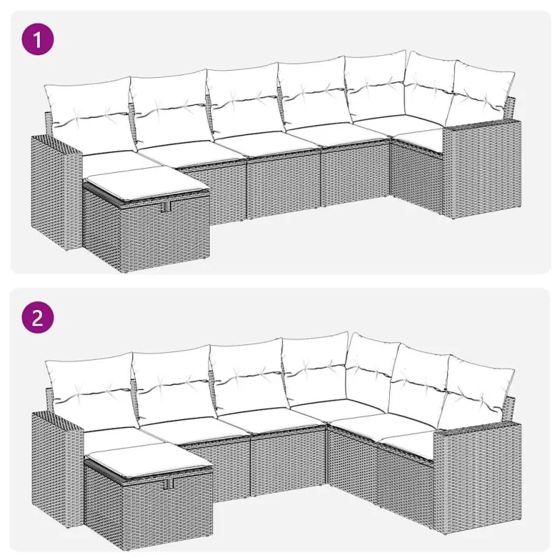 Sofakokonaisuus tyynyine, 7 osaa, hiekka, polyrataani