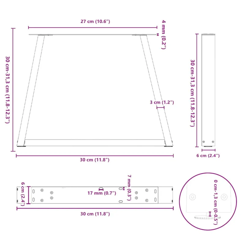 Kavos staliuko kojelės, V formos, 2 vnt., juodos, 30x(30-31,3) cm, plienas