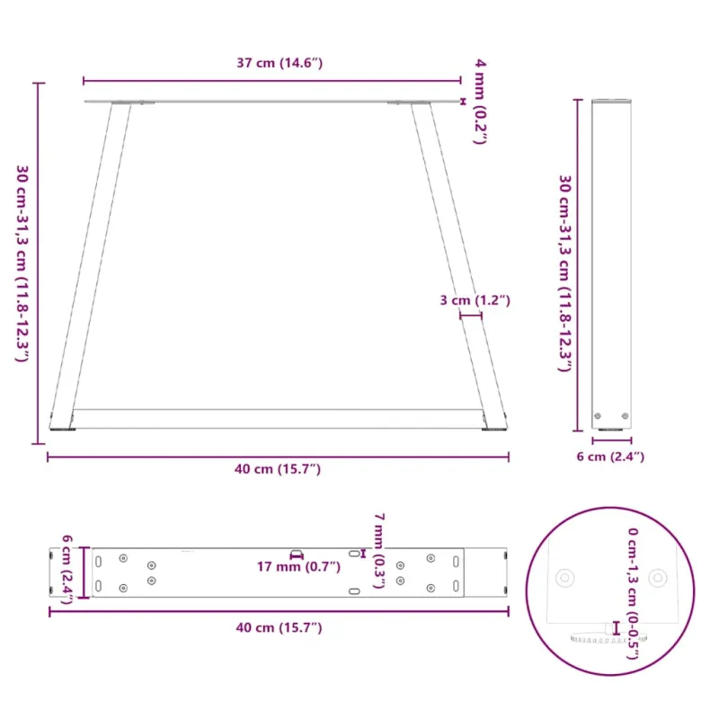Kavos staliuko kojelės, V formos, 2 vnt., juodos, 40x(30-31,3) cm, plienas