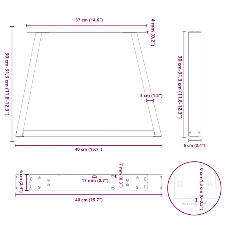 Kavos staliuko kojelės, V formos, 2 vnt., baltos, 40x(30-31,3) cm, plienas