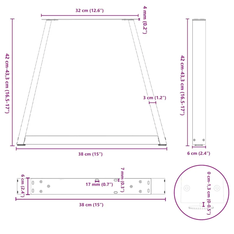 Kavos staliuko kojelės, V formos, 2 vnt., baltos, 38x(42-43,3) cm, plienas