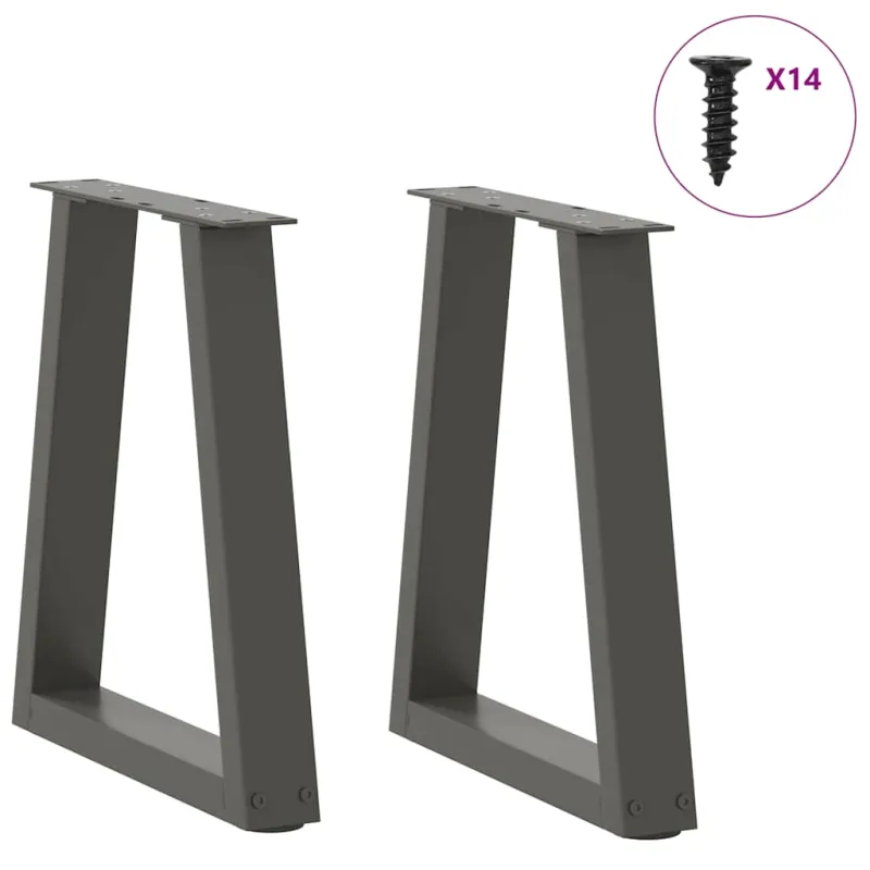 Kavos staliuko kojelės, V formos, 2 vnt., antracito spalvos, 38x(42-43,3) cm, plienas