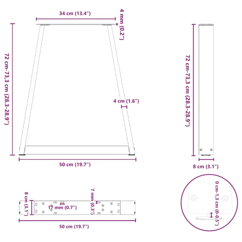 Valgomojo stalo kojelės, V formos, 2 vnt., baltos, 50x(72-73,3) cm, plienas