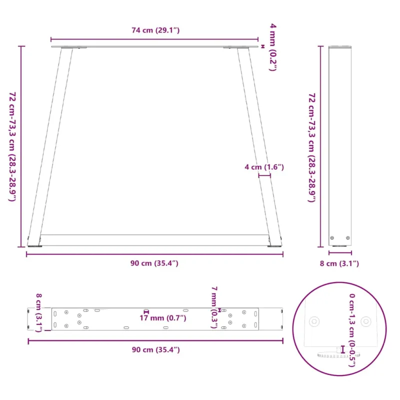 Valgomojo stalo kojelės, V formos, 2 vnt., juodos, 90x(72-73,3) cm, plienas
