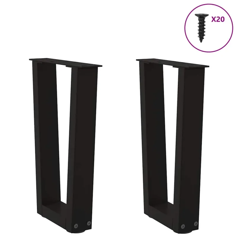 Kavos staliuko kojelės, V formos, 2 vnt., juodos, 38x(42-43,3) cm, plienas