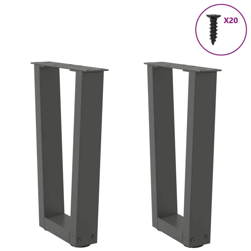 Kavos staliuko kojelės, V formos, 2 vnt., antracito spalvos, 38x(42-43,3) cm, plienas