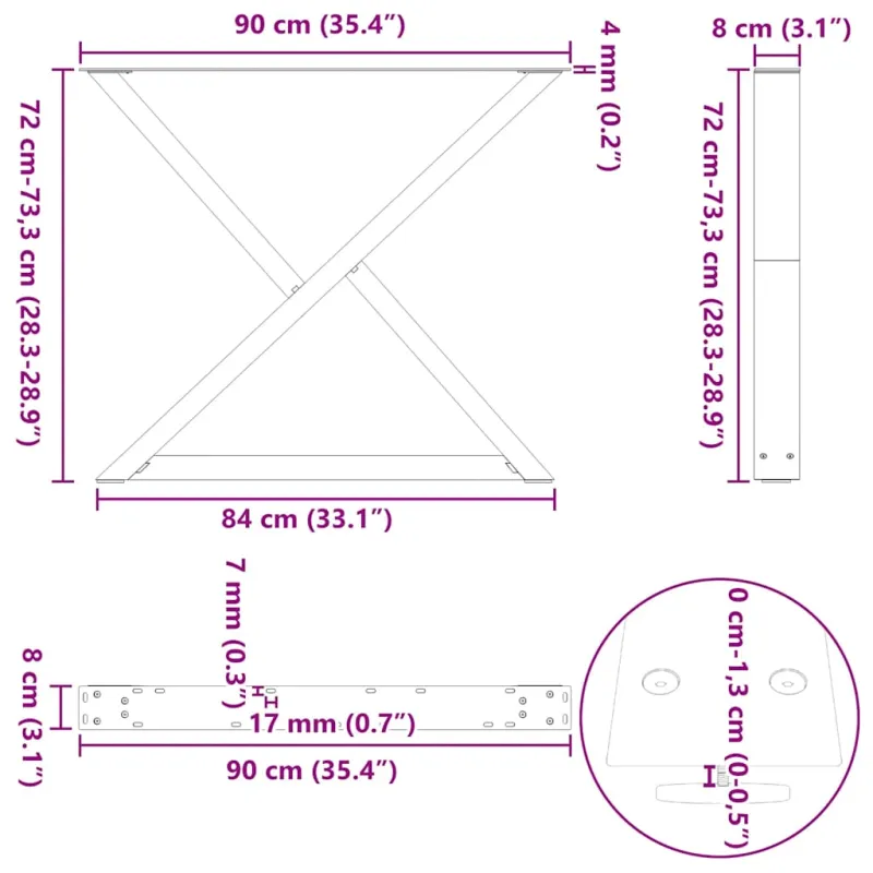 Valgomojo stalo kojos, 2 vnt., juodos, 90x(72-73,3) cm, plienas