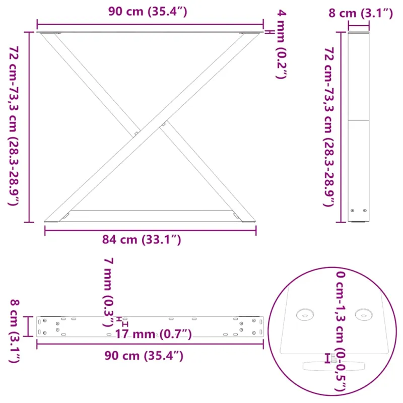 Valgomojo stalo kojos, 2 vnt., antracito spalvos, 90x(72-73,3) cm, plienas