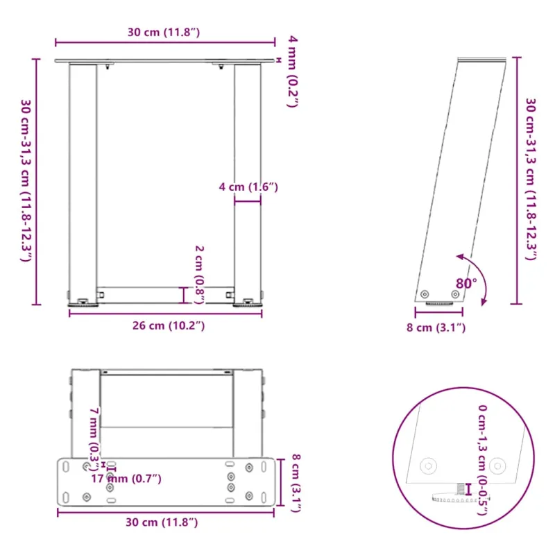 Kavos staliuko kojelės, 2 vnt., juodos, 30x(30-31) cm, plienas, U formos