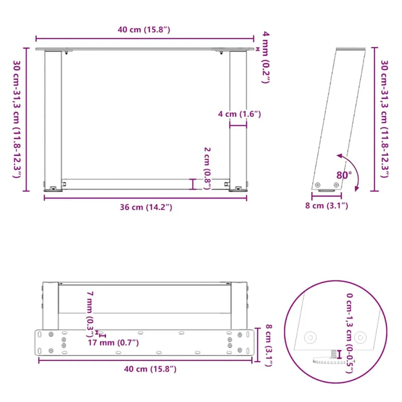 Kavos staliuko kojelės, 2 vnt., juodos, 40x(30-31) cm, plienas, U formos